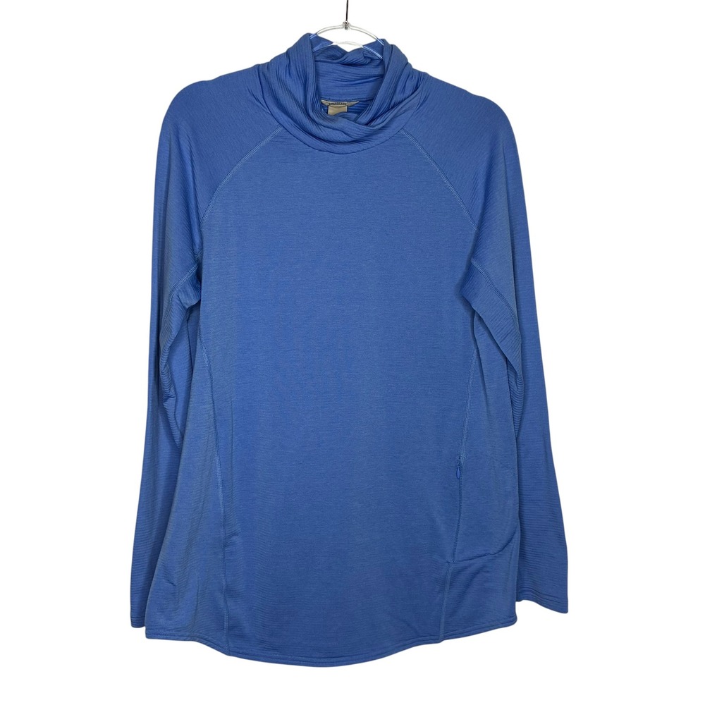 Duluth Trading Co Womens Large Blue Cowl NeckTop  Long Sleeve Side Zip Pocket